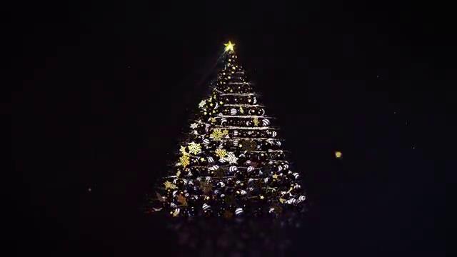 三维雪花和彩球形成的巨大圣诞树生长动画-1