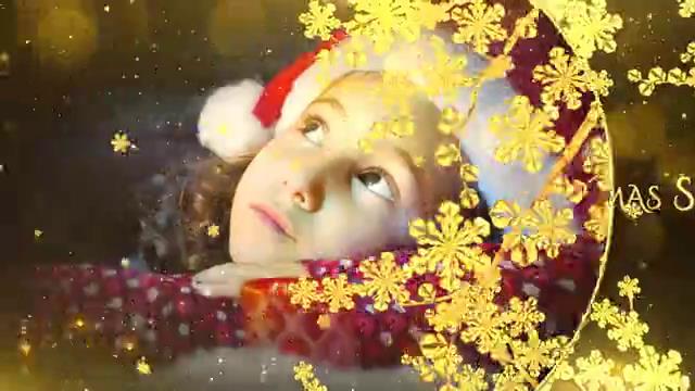 漂亮金色树枝小花间的圣诞主题幻灯片展示-1