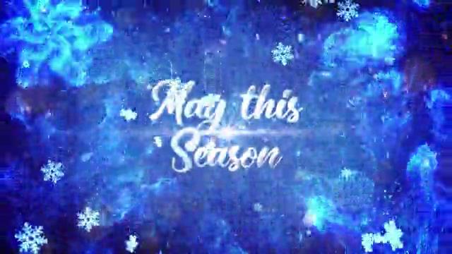 绚丽蓝色粒子特效中的圣诞文字祝福开场动画-1