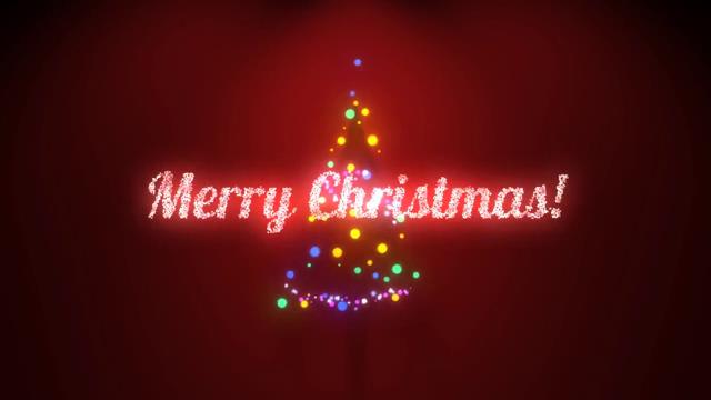 闪烁着音乐彩灯的圣诞树和美好的文字祝福-1