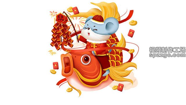 中国风手绘福鼠新年送福吉祥元素-1
