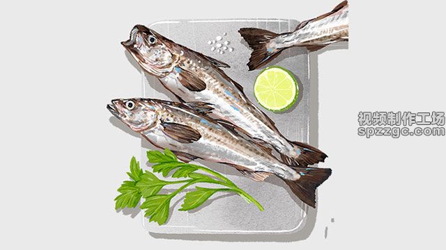 手绘新鲜鱼美食菜肴原料设计元素-1