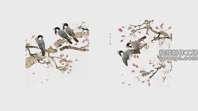 中国风 水墨 桃花鸟 装饰设计元素-1
