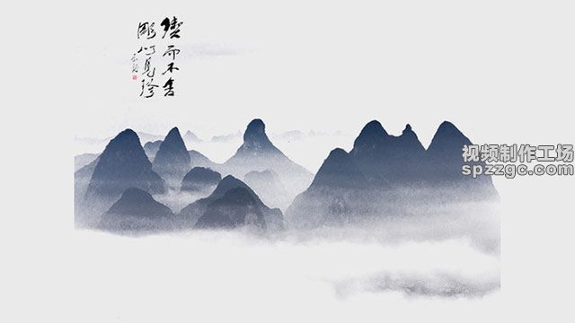 中国古风水墨风山水画创意设计元素-1