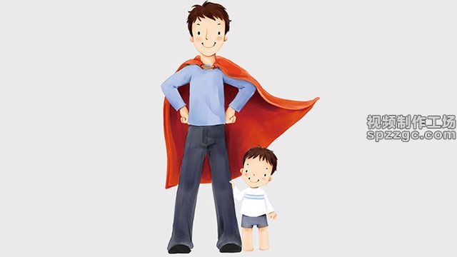 超人爸爸和儿子创意手绘设计元素-1