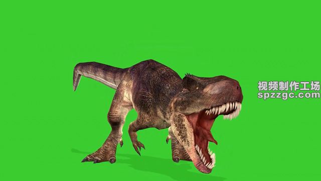 恐龙走路怒吼撕咬绿屏素材绿幕素材-3