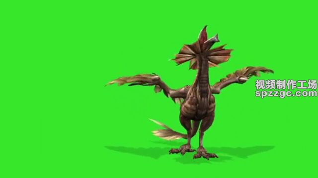 恐龙怪兽啄食展翅绿屏素材绿幕素材-3