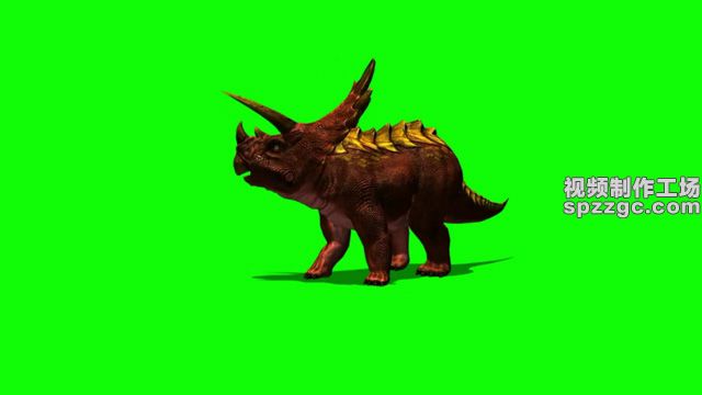 恐龙三角龙环顾怒吼绿屏素材绿幕素材-1