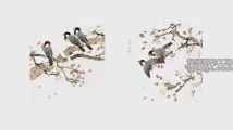 中国风 水墨 桃花鸟 装饰设计元素